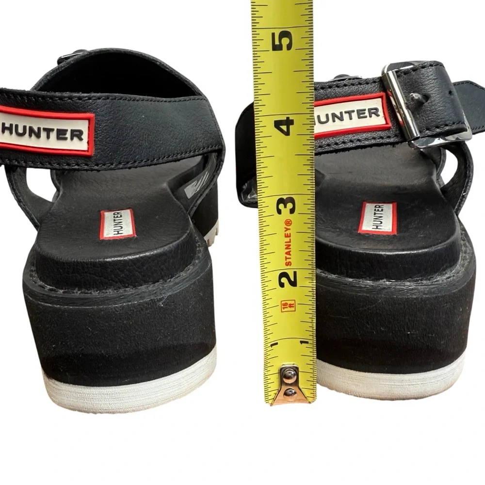 Hunter Black Leather & Rubber Adjustable Buckle Platform Chunky Sandals Size 7